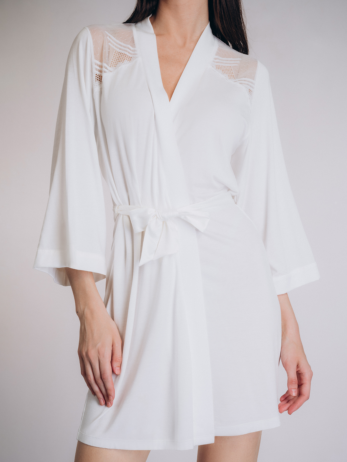 Белый мягкий халат Indefini (Арт. 5018SYZ)