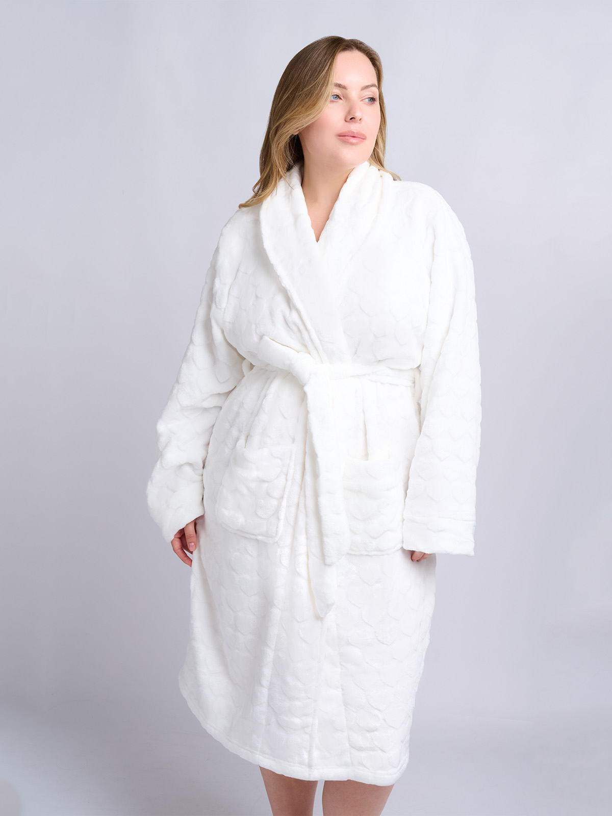 Белый бархатный халат Indefini ( Арт. 5178SYC)