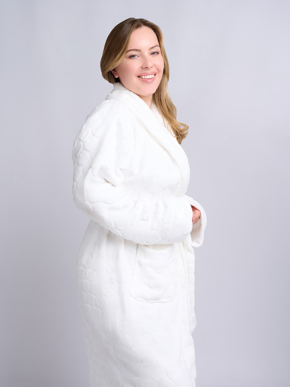 Белый бархатный халат Indefini ( Арт. 5178SYC)
