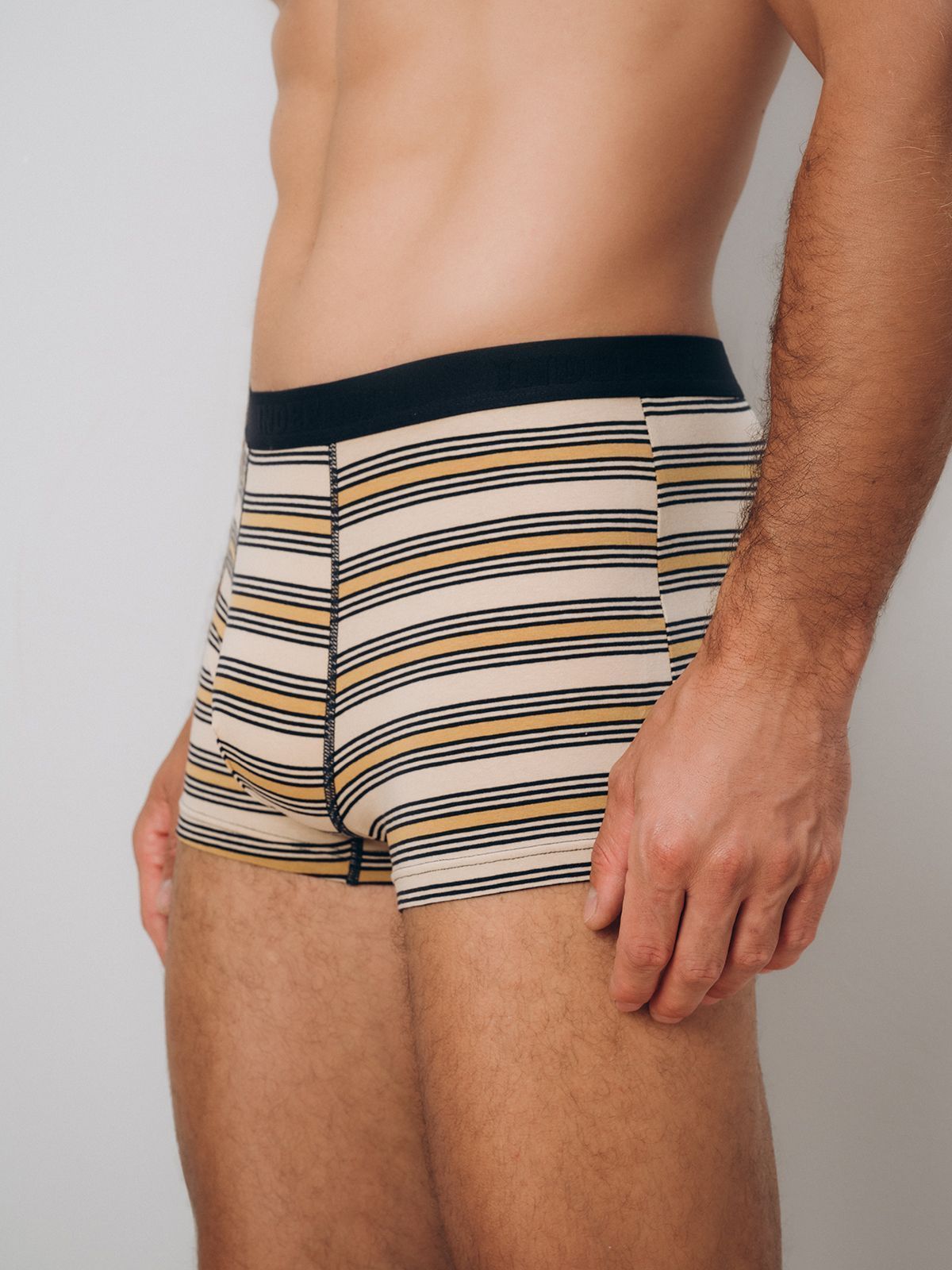 Трусы боксеры из хлопка бежевые в полоску Indefini (Арт.3070MUG)