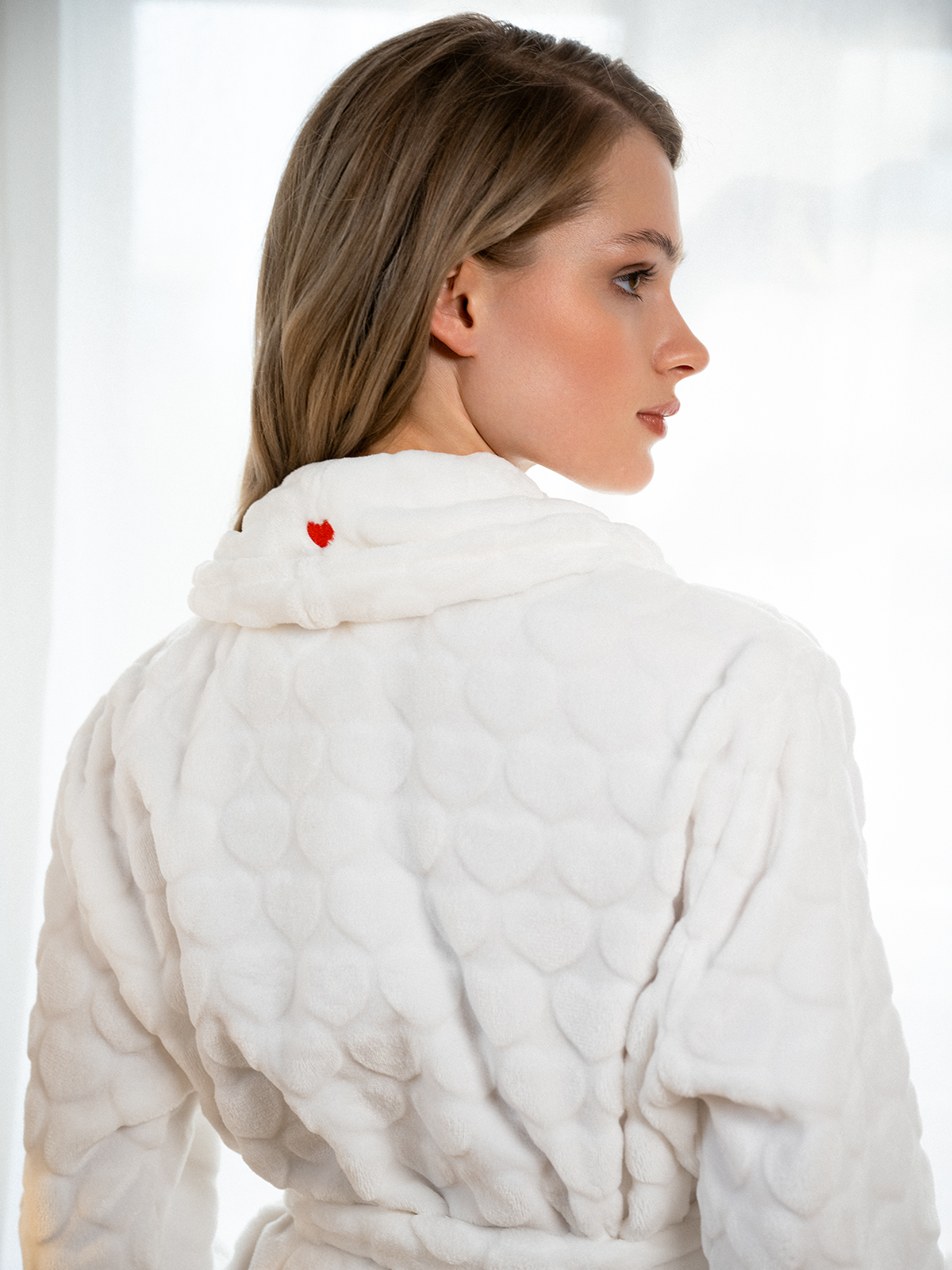 Белый бархатный халат Indefini ( Арт. 5178SYC)