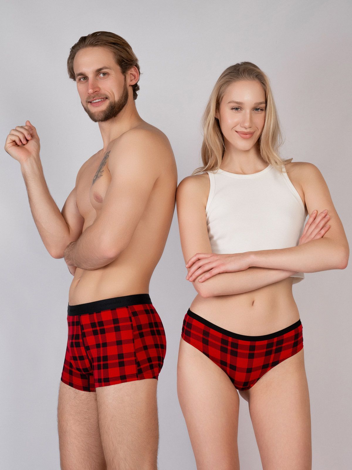 Трусы боксеры в клетку красные Indefini (Арт.4028MUF)