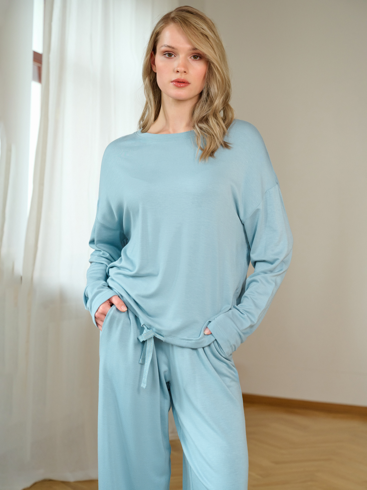 Женская голубая пижама с длинным рукавом (Арт. 5109TCC)