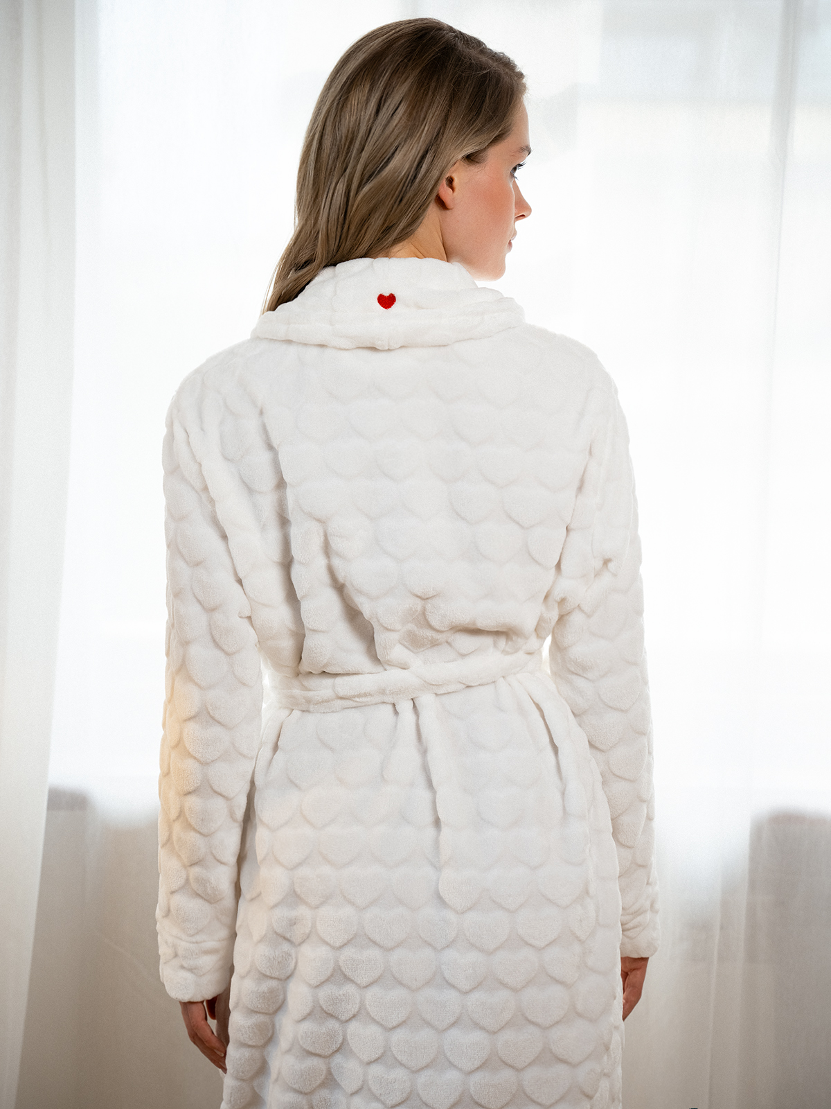 Белый бархатный халат Indefini ( Арт. 5178SYC)